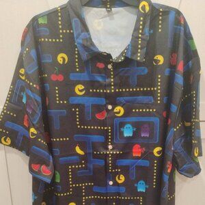 Men's Pac-Man Print Button Down Shirt Short Sleeve 5X- NWOT-
